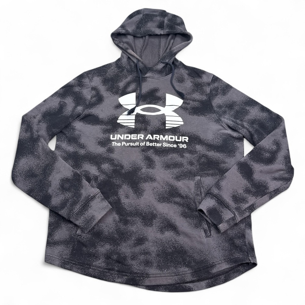 Under Armour Hoodie Mens Size Medium Gray Camo Pullover Big Logo Athleisure‎